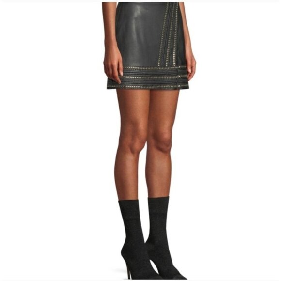 Alice + Olivia Leather Mini Skirt Lamb Soft Leather w/ Edgy Chain Detail sz 0/2 - Picture 3 of 10